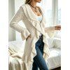 Winter Women Outfit Wavy Asymmetrical Hem Solid Color Mid‑Long Ruffle Bell Sleeve Sweater Coat Topstitching Jeans and Bird Necklace Set - Beige S | US 4