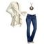 Winter Women Outfit Wavy Asymmetrical Hem Solid Color Mid‑Long Ruffle Bell Sleeve Sweater Coat Topstitching Jeans and Bird Necklace Set - Gris S | US 4