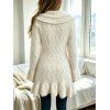 Winter Women Outfit Wavy Asymmetrical Hem Solid Color Mid‑Long Ruffle Bell Sleeve Sweater Coat Topstitching Jeans and Bird Necklace Set - Beige S | US 4