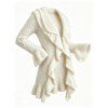 Winter Women Outfit Wavy Asymmetrical Hem Solid Color Mid‑Long Ruffle Bell Sleeve Sweater Coat Topstitching Jeans and Bird Necklace Set - Beige S | US 4