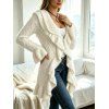 Winter Women Outfit Wavy Asymmetrical Hem Solid Color Mid‑Long Ruffle Bell Sleeve Sweater Coat Topstitching Jeans and Bird Necklace Set - Beige S | US 4