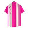 Men's Casual Shirt Colorblock Striped Diamond Geometric Print Button Up Shirt - Rouge Rose 5XL