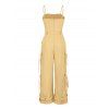 Solid Color Cargo Jumpsuit Multi-pockets Spaghetti Strap Casual Jumpsuit - café lumière S | US 4