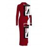 Casual Shirt Dress Colorblock Geometric Print Ruched Turn Down Collar Button Up Bodycon Dress - Rouge Vineux S | US 4