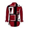 Men's Casual Shirt Colorblock Geometric Print Button Up Long Sleeve Shirt - Rouge Vineux 5XL