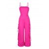 Solid Color Cargo Jumpsuit Multi-pockets Spaghetti Strap Casual Jumpsuit - Rose Vif XL | US 12