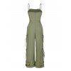 Solid Color Cargo Jumpsuit Multi-pockets Spaghetti Strap Casual Jumpsuit - Vert clair XXL | US 14