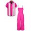Autumn Couple Outfit Solid Color Multi-pockets Spaghetti Strap Cargo Jumpsuit and Colorblock Striped Geometric Print Shirt Set - Rose Vif S | US 4