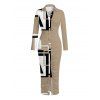 Casual Shirt Dress Colorblock Geometric Print Ruched Turn Down Collar Button Up Bodycon Dress - café lumière S | US 4
