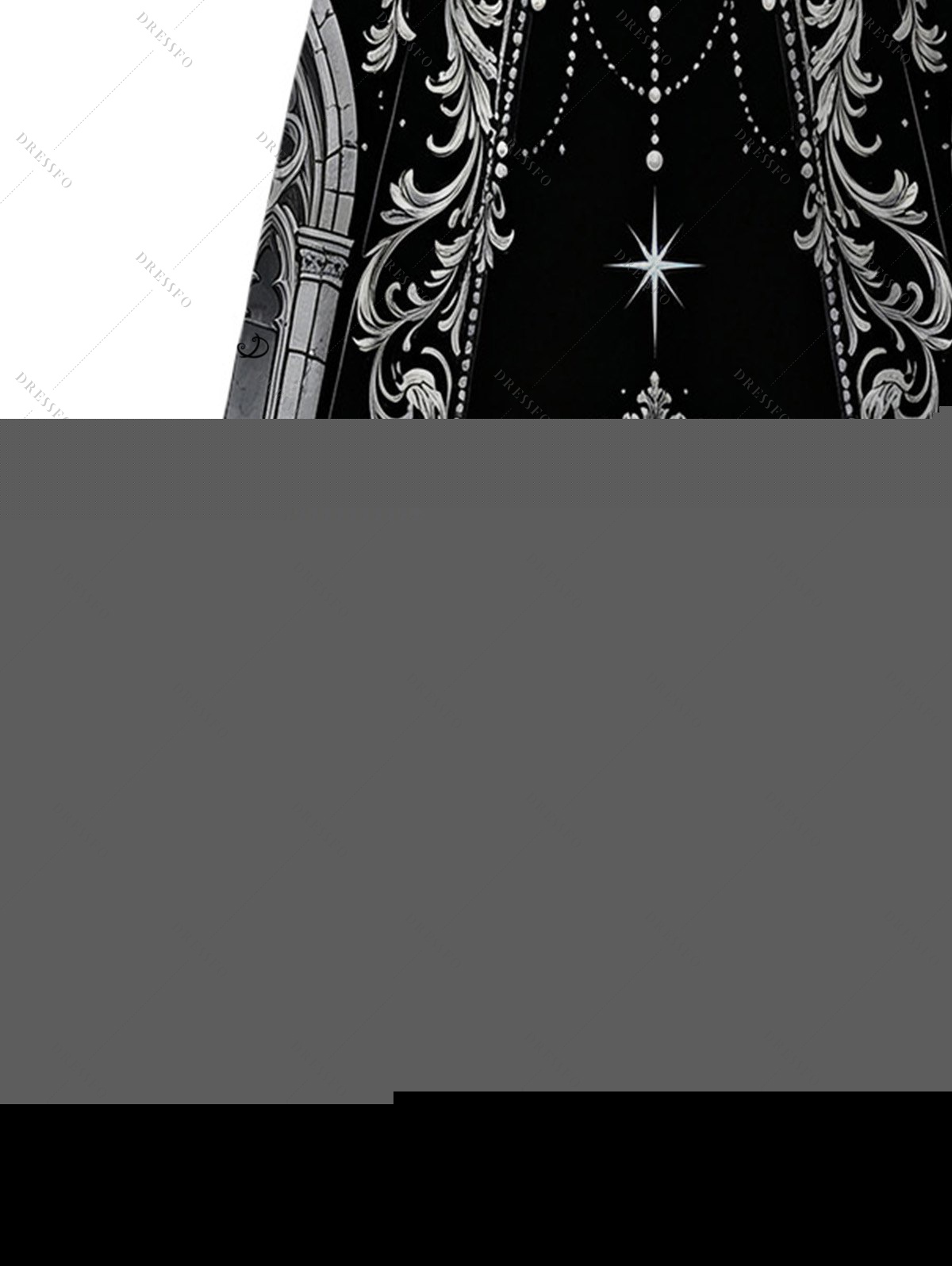 Gothic Dress Skeleton Skull Rose Church Cathedral Pattern Pocket Square Neck A Line Dress - Noir XXL | US 14