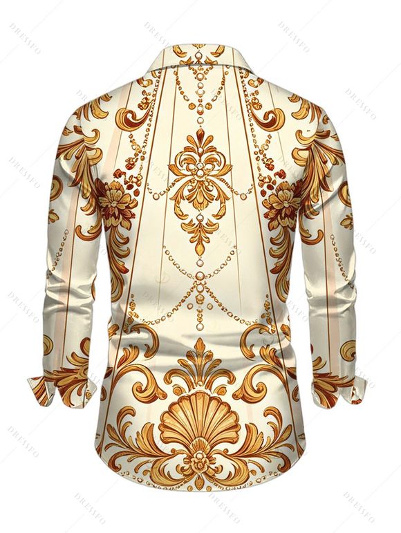Vintage Couple Outfit Baroque Palace Print Pocket Square Neck A Line Dress and Shirt Set - Champagne S | US 4