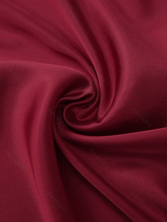 Elegant Party Dress Solid Color Square Neck Satin Panel Bodycon Maxi Dress - Rouge Vineux L | US 8-10