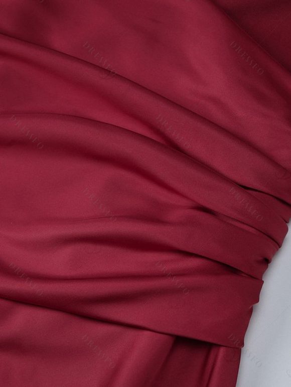 Elegant Party Dress Solid Color Square Neck Satin Panel Bodycon Maxi Dress - Rouge Vineux L | US 8-10