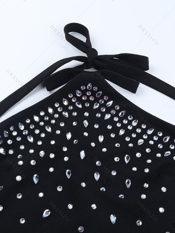 Party Dress Rhinestone Halter Maxi Evening Dress - Noir L | US 8-10