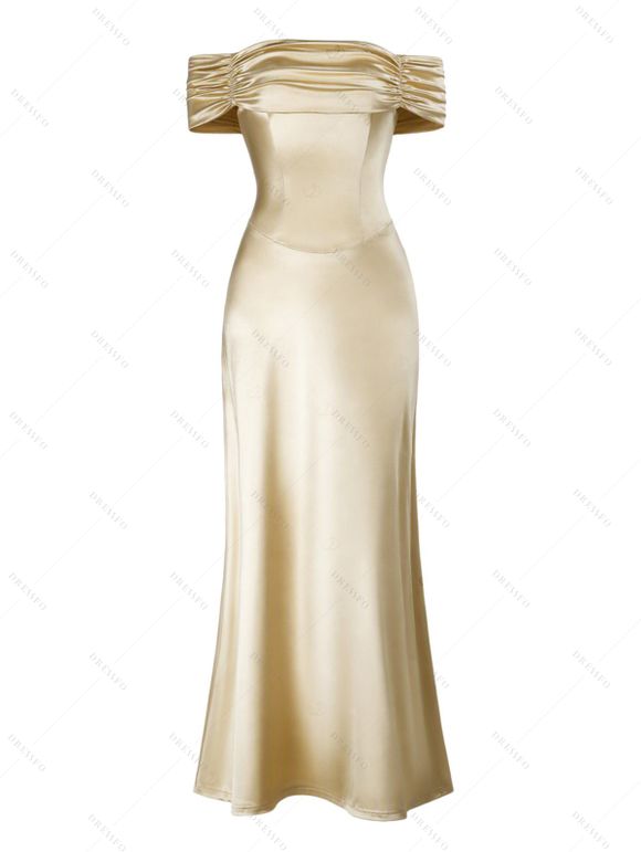 Elegant Party Dress Off the Shoulder Ruched Solid Color Bodycon Dress - Jaune clair L | US 8-10