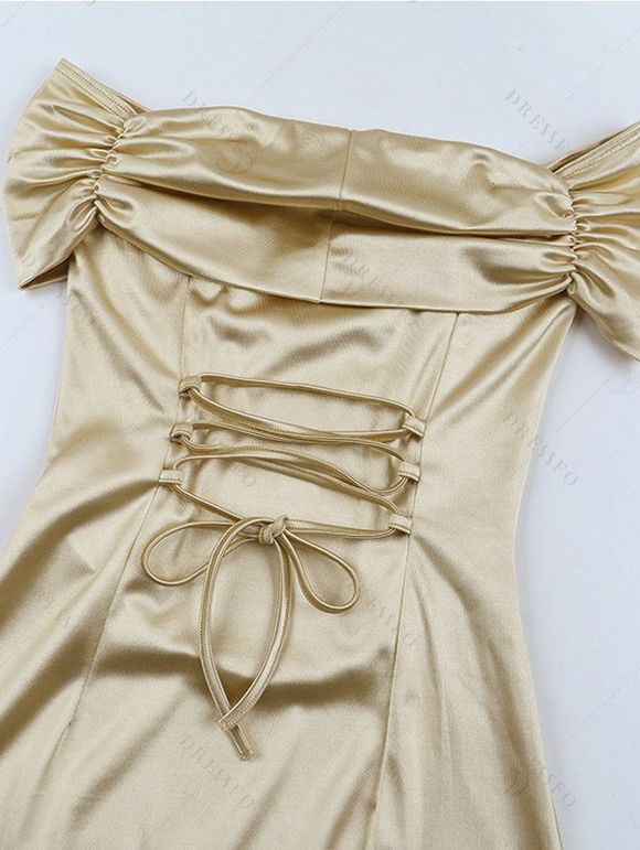 Elegant Party Dress Off the Shoulder Ruched Solid Color Bodycon Dress - Jaune clair L | US 8-10
