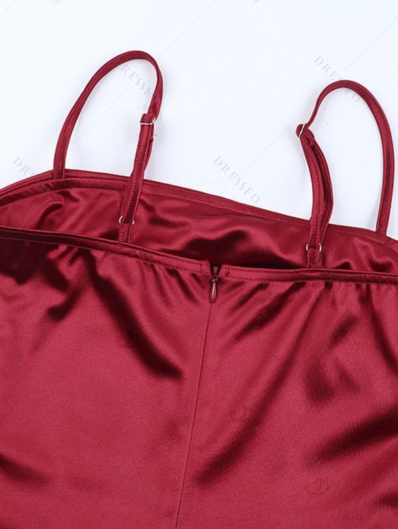 Cocktail Dress Solid Color Ruched Bodycon Spaghetti Strap Party Dress - Rouge Vineux L | US 8-10