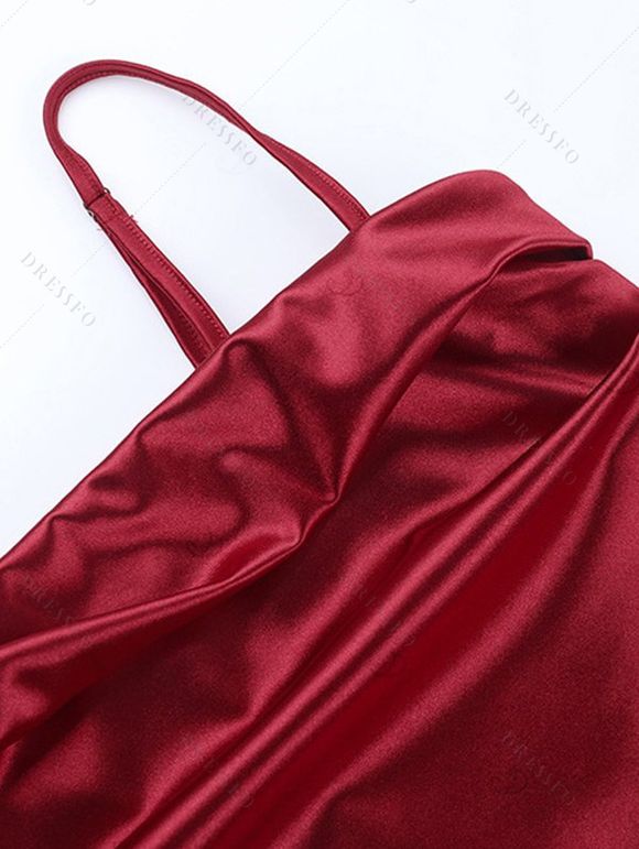 Cocktail Dress Solid Color Ruched Bodycon Spaghetti Strap Party Dress - Rouge Vineux L | US 8-10
