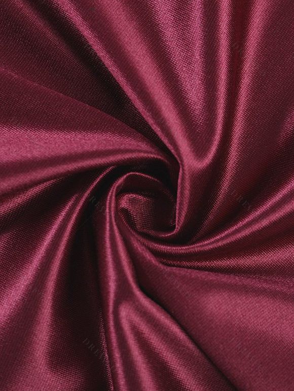 Burgundy Evening Dress Solid Color Ruched Off the Shoulder High Slit Party Satin Dress - Rouge Vineux L | US 8-10