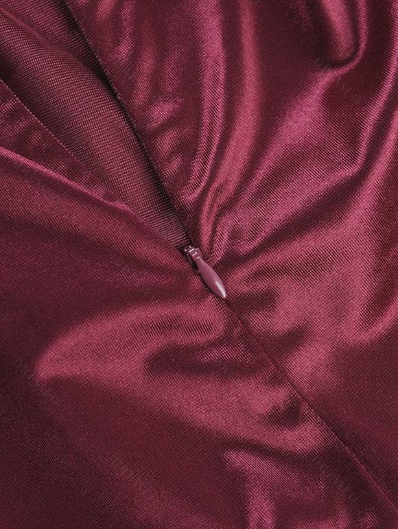 Burgundy Evening Dress Solid Color Ruched Off the Shoulder High Slit Party Satin Dress - Rouge Vineux L | US 8-10