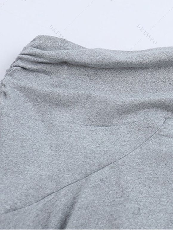 Athletic Women Two Piece Outfits Solid Color Crop Cami Top and High Waist Skirt Set - Gris Clair XL | US 12