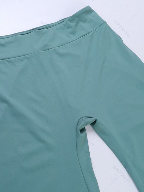 Athletic Women Outfit Cropped Zip Up Cardigan and High Waist Flare Pants Set - Vert clair L | US 8-10