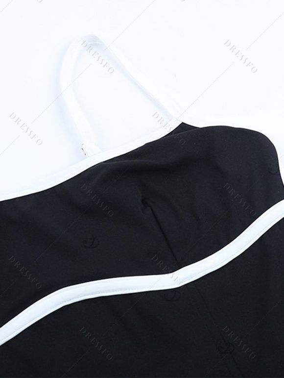 Colorblock Spaghetti Strap Bodysuit Romper Slim Active Romper Casual Workout Romper - Noir L | US 8-10