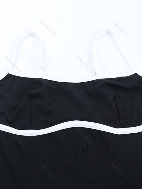 Colorblock Spaghetti Strap Bodysuit Romper Slim Active Romper Casual Workout Romper - Noir L | US 8-10