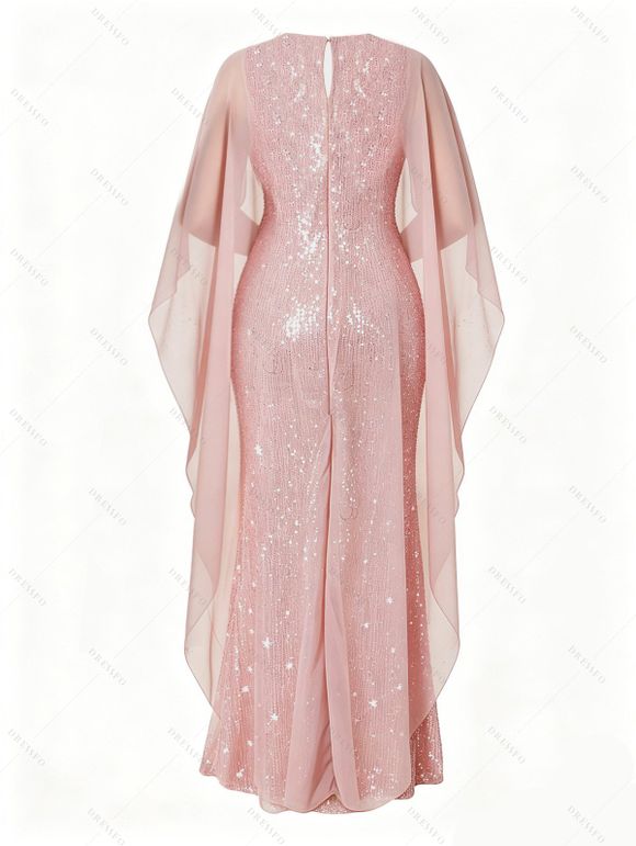 Elegant Party Dress Shinny Shawl Sleeveless Evening Slim Long Dress - Rose XXL | US 14