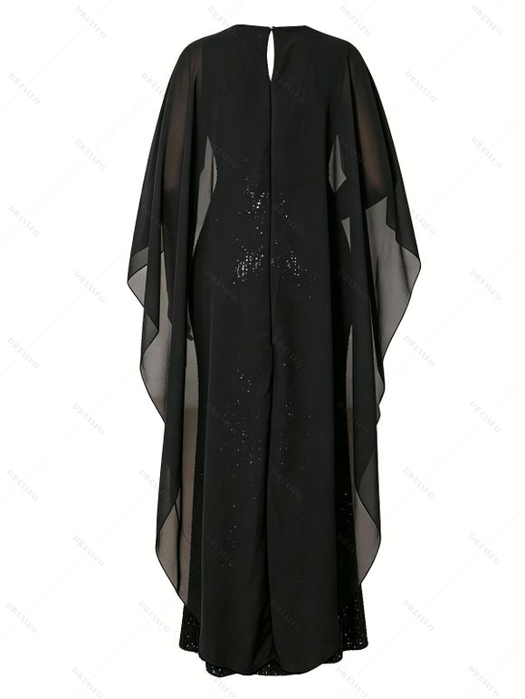 Elegant Party Dress Shinny Shawl Sleeveless Evening Slim Long Dress - Noir S | US 4