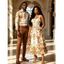 Vintage Couple Outfit Baroque Palace Print Pocket Square Neck A Line Dress and Shirt Set - Champagne S | US 4