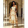Vintage Couple Outfit Baroque Palace Print Pocket Square Neck A Line Dress and Shirt Set - Champagne S | US 4