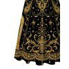 Vintage Party Couple Outfit Black Gold Baroque Palace Peacock Feather Star Print Pocket Square Neck A Line Dress and Long Sleeve Shirt Set - Noir S | US 4