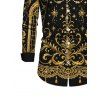 Vintage Party Couple Outfit Black Gold Baroque Palace Peacock Feather Star Print Pocket Square Neck A Line Dress and Long Sleeve Shirt Set - Noir S | US 4