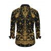 Vintage Party Couple Outfit Black Gold Baroque Palace Peacock Feather Star Print Pocket Square Neck A Line Dress and Long Sleeve Shirt Set - Noir S | US 4