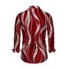 Burgundy Party Couple Outfit Pearl Rhinestone Wave Print Off the Shoulder Mesh Panel Bodycon Dress and Long Sleeve Shirt Set - Rouge Vineux S | US 4
