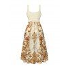 Vintage Dress Baroque Palace Print Pocket Square Neck A Line Vacation Dress - Champagne XXL | US 14