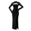 Party Dress Floral Lace Panel Cut Out Long Sleeve Slim Slit Bodycon Dress - Noir S | US 4