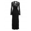 Party Dress Floral Lace Panel Cut Out Long Sleeve Slim Slit Bodycon Dress - Noir M | US 6