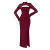 Party Dress Floral Lace Panel Cut Out Long Sleeve Slim Slit Bodycon Dress - Rouge Vineux M | US 6