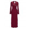 Party Dress Floral Lace Panel Cut Out Long Sleeve Slim Slit Bodycon Dress - Rouge Vineux M | US 6