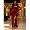 Party Dress Floral Lace Panel Cut Out Long Sleeve Slim Slit Bodycon Dress - Rouge Vineux M | US 6