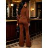 Solid Color Jumpsuit Plunging Neck Ruched Crossover Long Sleeve Jumpsuit - Brun M | US 6