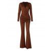 Solid Color Jumpsuit Plunging Neck Ruched Crossover Long Sleeve Jumpsuit - Brun L | US 8-10