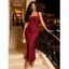 Elegant Party Dress Solid Color Square Neck Satin Panel Bodycon Maxi Dress - Rouge Vineux L | US 8-10
