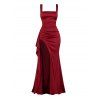 Elegant Party Dress Solid Color High Slit Square Neck Maxi Dress - Rouge Vineux M | US 6