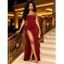 Elegant Party Dress Solid Color High Slit Square Neck Maxi Dress - Rouge Vineux M | US 6
