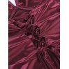 Burgundy Evening Dress Solid Color Ruched Off the Shoulder High Slit Party Satin Dress - Rouge Vineux M | US 6