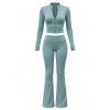 Athletic Women Outfit Cropped Zip Up Cardigan and High Waist Flare Pants Set - Vert clair S | US 4