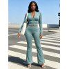 Athletic Women Outfit Cropped Zip Up Cardigan and High Waist Flare Pants Set - Vert clair L | US 8-10